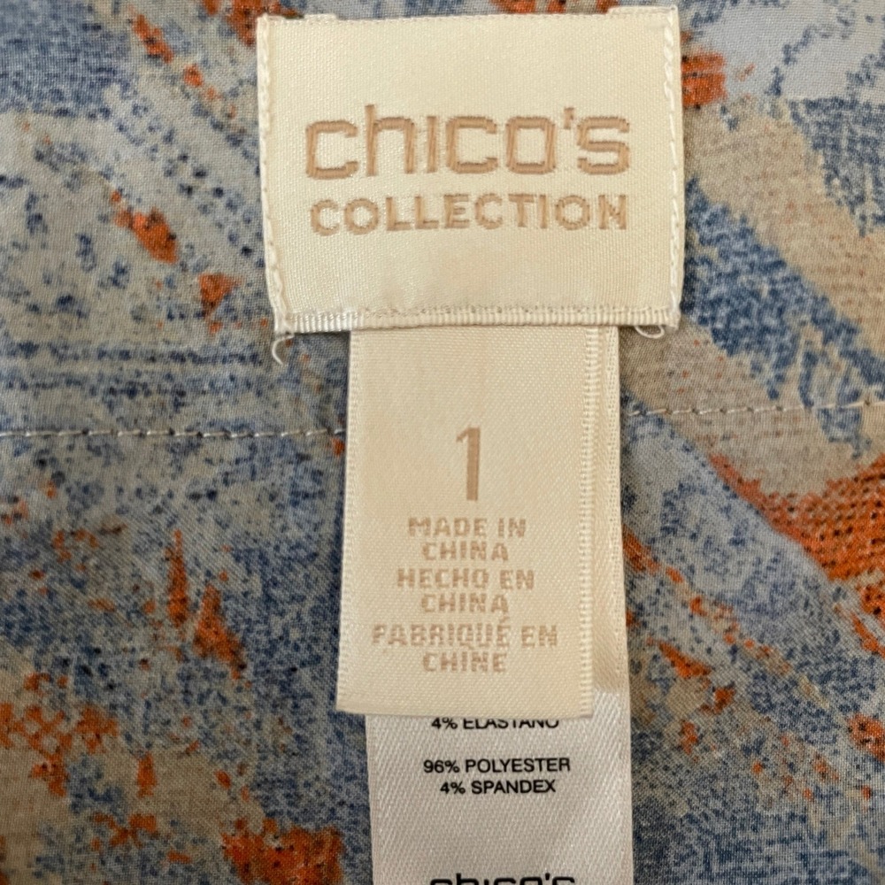 Chicos Collection Floral Patchwork Blouse Blue Or… - image 3